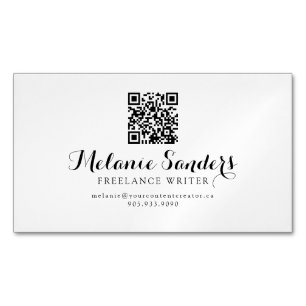 MODERN WRITER B&W ADD QR CODE Business Card magnet
