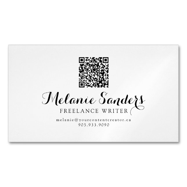 MODERN WRITER B&W ADD QR CODE Business Card magnet (Front)