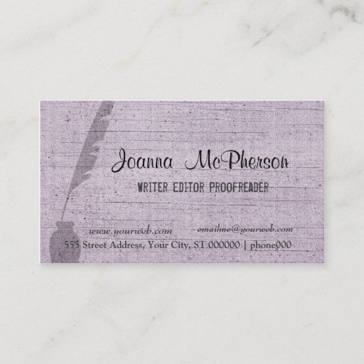 Customizable Writer's Pen  Editor Journalist Plain Business Card Template