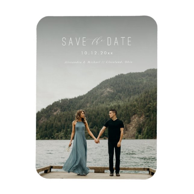 Modern Writing Save the Date Magnet White (Vertical)