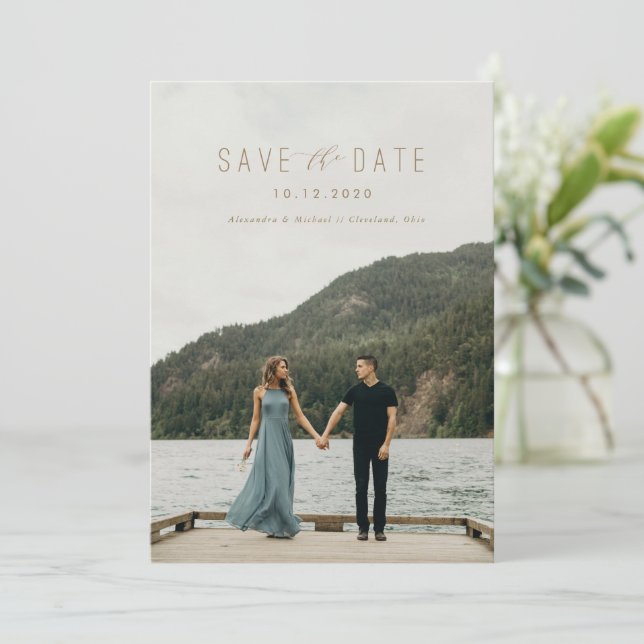 Modern Writing Save the Date Taupe (Standing Front)