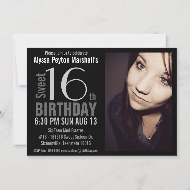 Modern XL Photo Sweet 16th Birthday Party Invitation (Front)