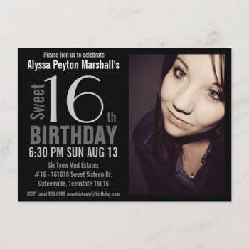 Modern Xl Photo Sweet 16th Birthday Party Invitation by PartyHearty at Zazzle