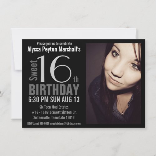 Modern XL Photo Sweet 16th Birthday Party Custom Announcement