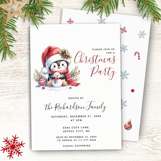 Modern Xmas Party Cute Penguin Christmas Invitation (Creator Uploaded)