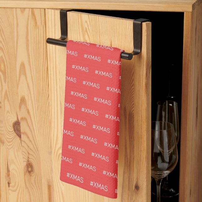 Modern XMAS Red and White pattern Kitchen Towel (Thirds Fold)