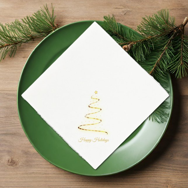 Modern Xmas tree - golden&white  - diagonal Napkins (Creator Uploaded)