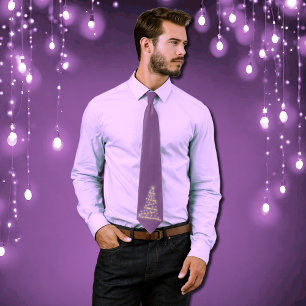 Modern Xmas tree in golden and purple Neck Tie
