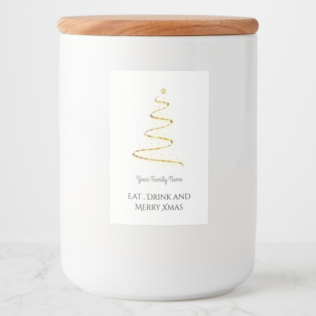 Modern Xmas tree in golden - eat drink Food Label (Front)