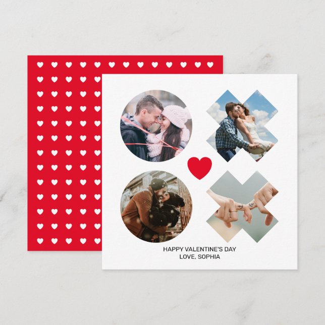 Modern xoxo 4 Photo Collage red love kisses heart  Holiday Card (Front/Back)