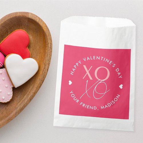 Modern XOXO Hot Pink Personalized Valentines Day Favor Bag