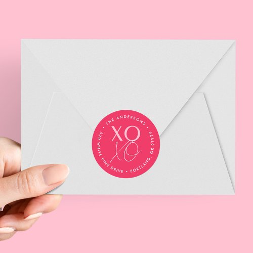 Modern XOXO Hot Pink Return Address Classic Round Sticker