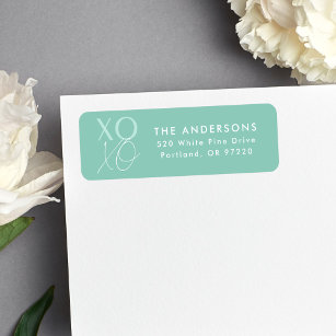 Modern XOXO Mint Green Return Address Label