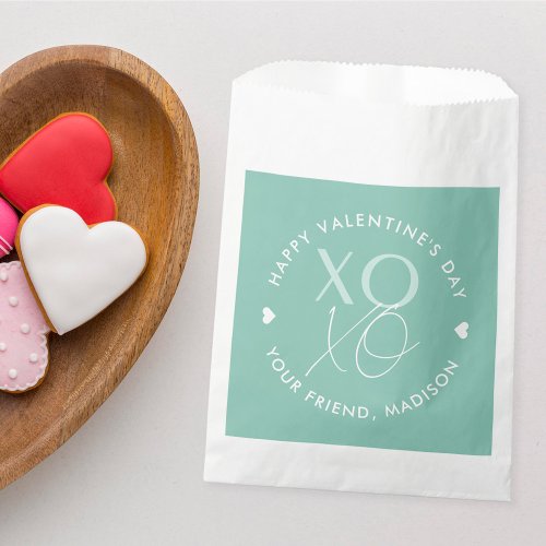 Modern XOXO Mint Green Valentines Day Favor Bag