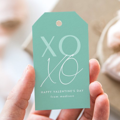 Modern XOXO Mint Green Valentines Day Gift Tags