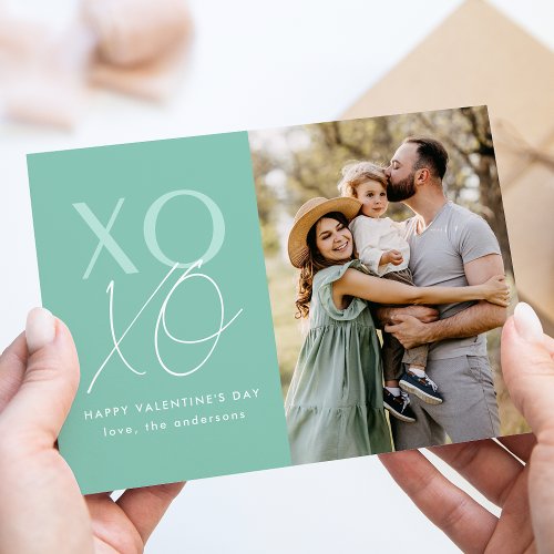 Modern XOXO Mint Green Valentines Day Photo Holiday Card