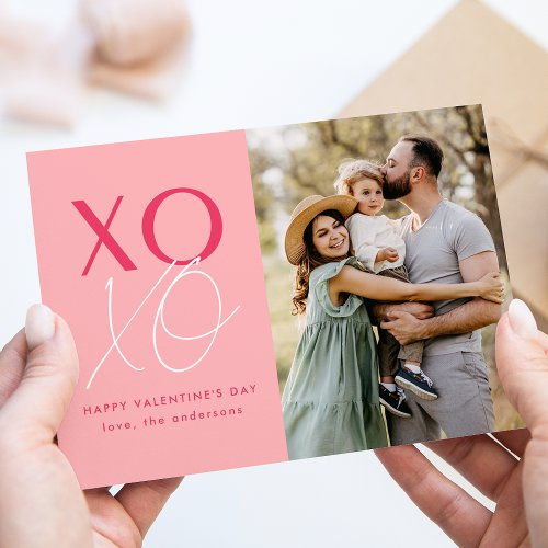 Modern XOXO Pink Valentines Day Photo Holiday Card