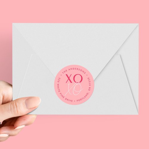 Modern XOXO Pink Valentines Day Return Address Classic Round Sticker