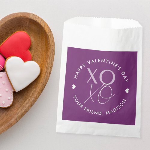 Modern XOXO Purple Personalized Valentines Day Favor Bag