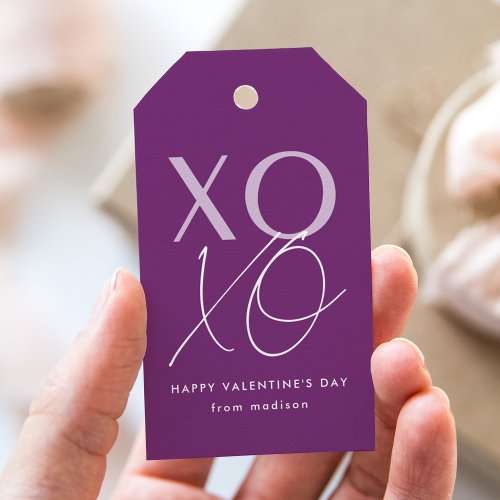Modern XOXO Purple Valentines Day Gift Tags