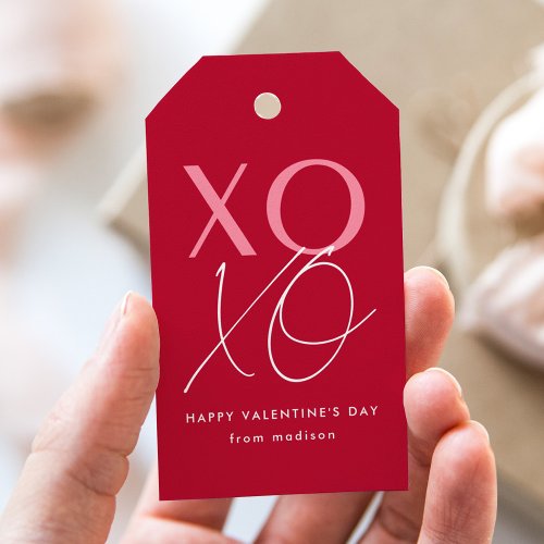 Modern XOXO Red and Pink Valentines Day Gift Tags