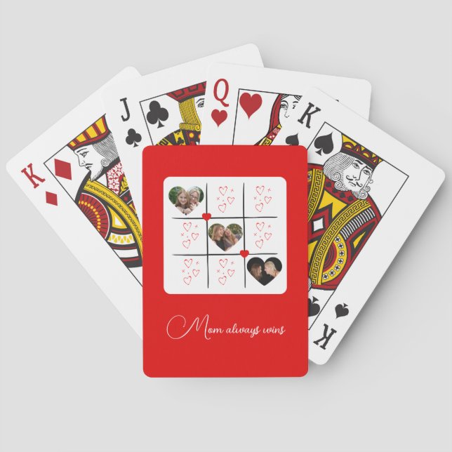Modern XOXO Red Photo Hearts Valentines Day Poker Cards (Back)
