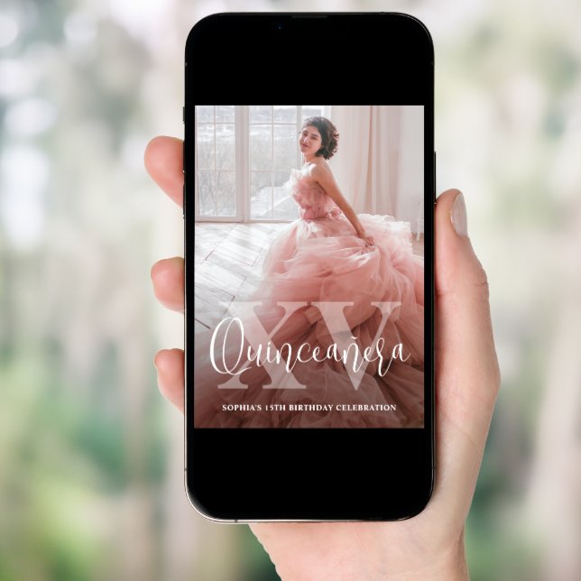 Modern XV Quinceañera 2 Photo 15th Birthday Party Invitation (Front Digital)