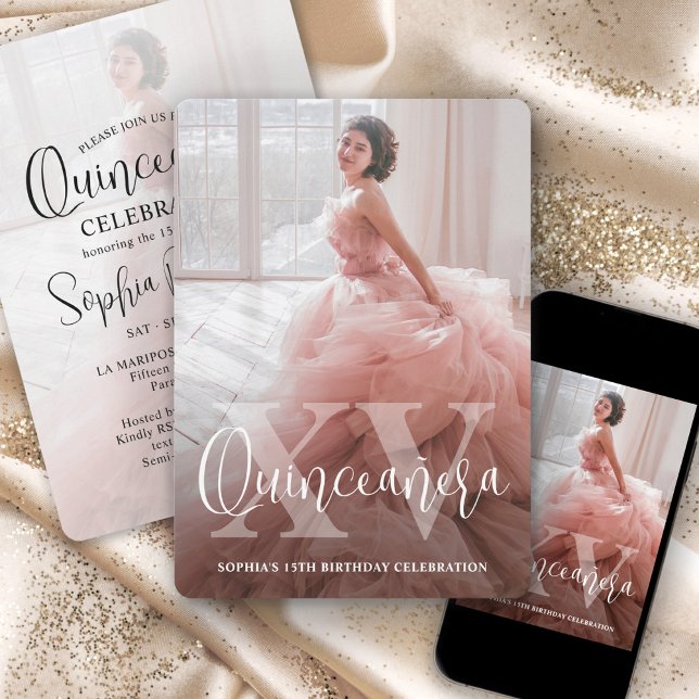 Modern XV Quinceañera 2 Photo 15th Birthday Party Invitation (Creator Uploaded)