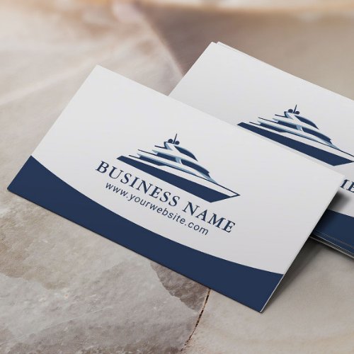 Modern Yacht Logo Navy Blue Professional Boat Business Card