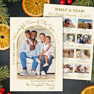 Modern Year in Review Gold Arch 13 Photo Collage Holiday Card