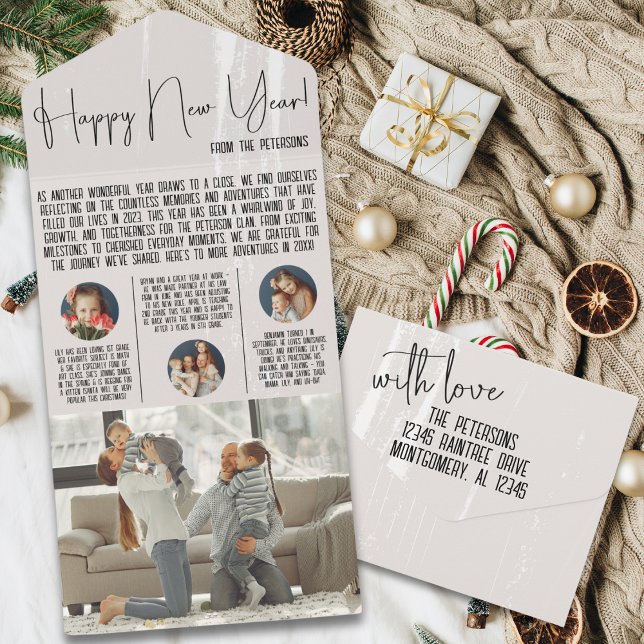 Modern Year in Review Newsletter w/ Photo Keepsake All In One Invitation (happy new year year in review family newsletter modern script typography photo keepsake card)
