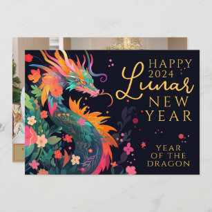 Modern Year of the Dragon Chinese New Year 1 Photo Holiday Card