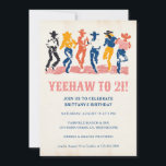 Modern Yeehaw Cowgirl 21st Birthday Party Invitation<br><div class="desc">Saddle up, girls! Celebrate in style with this vibrant Modern Cowgirls Birthday Party Invitation, perfect for a 21st birthday or any other milestone celebration. Featuring a colorful, contemporary design with playful dancing cowgirls, this invitation sets a fun and lively tone for your event. Its bold modern aesthetic makes it ideal...</div>
