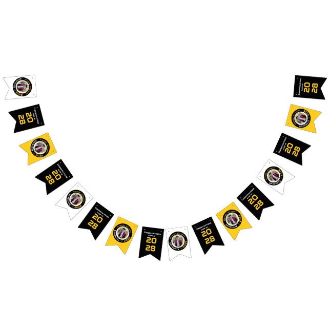 Modern Yell Black White Graduation Photo Bunting Flags (All)