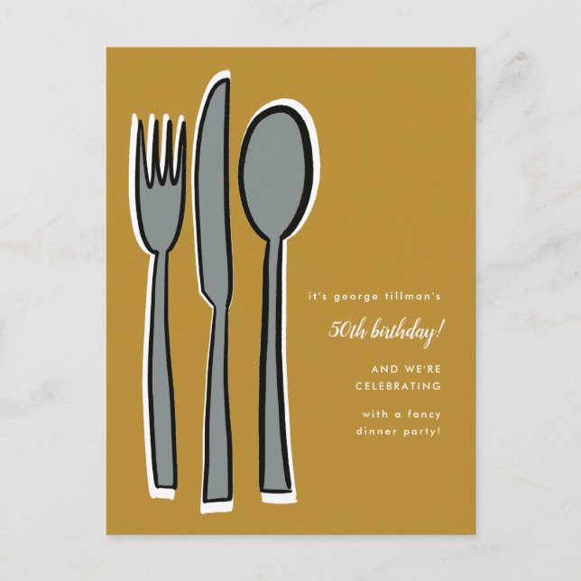 Modern Yellow 50th Birthday Dinner Party Announcement Postcard (Front)