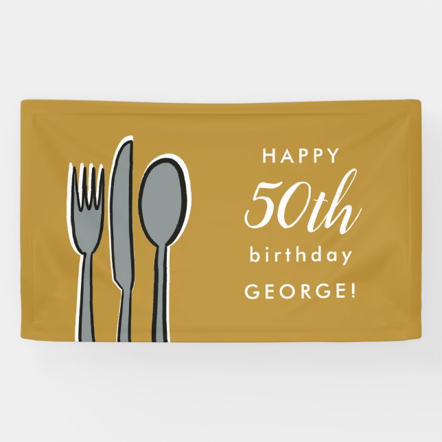Modern Yellow 50th Birthday Dinner Party Banner (Horizontal)