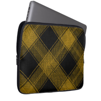 Modern Yellow and Black Buffalo Plaid Laptop Sleev Sleeve