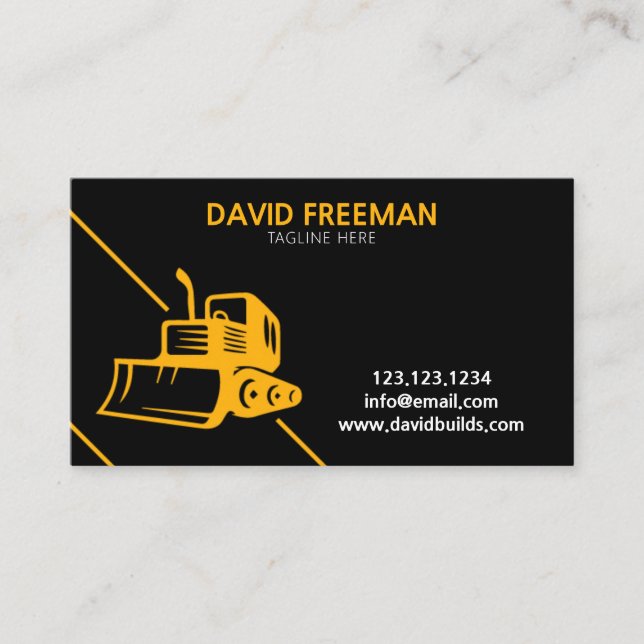 Modern Yellow and Black Bulldozer Construction Business Card (Front)