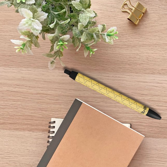 Modern Yellow and Black Geometric Pattern Monogram Pen (Creator Uploaded)