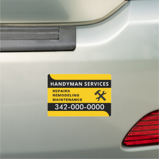 Modern yellow and black handyman services car magnet