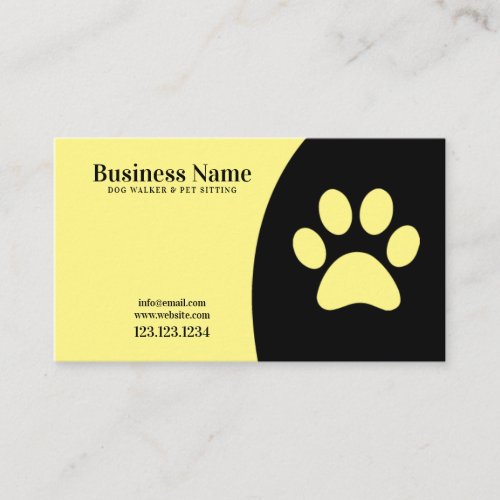 Modern Yellow and Black Paw Print Dog Walking Business Card