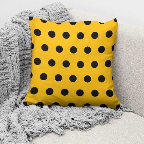 Modern Yellow And Black Polka Dots Pattern Throw Pillow