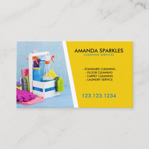 Modern Yellow and Black Sprayer Housekeeper Business Card