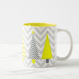 Modern Yellow and Gray Christmas Trees Mug