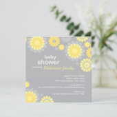 Modern Yellow and Gray Daisy Flowers Baby Shower Invitation (Standing Front)