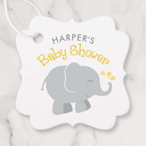 Modern Yellow and Gray Elephant Baby Shower Favor Tags