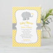 Modern Yellow and Gray Elephant Baby Shower Invitation (Standing Front)