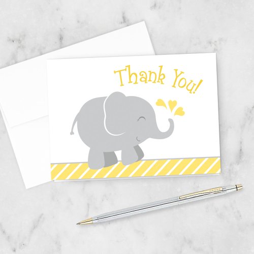 Modern Yellow and Gray Elephant Baby Shower Thank You Card