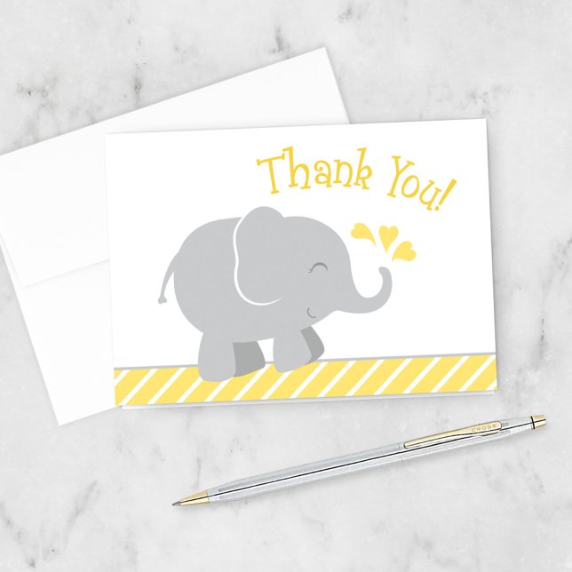 Modern Yellow and Gray Elephant Baby Shower Thank You Card (Creator Uploaded)