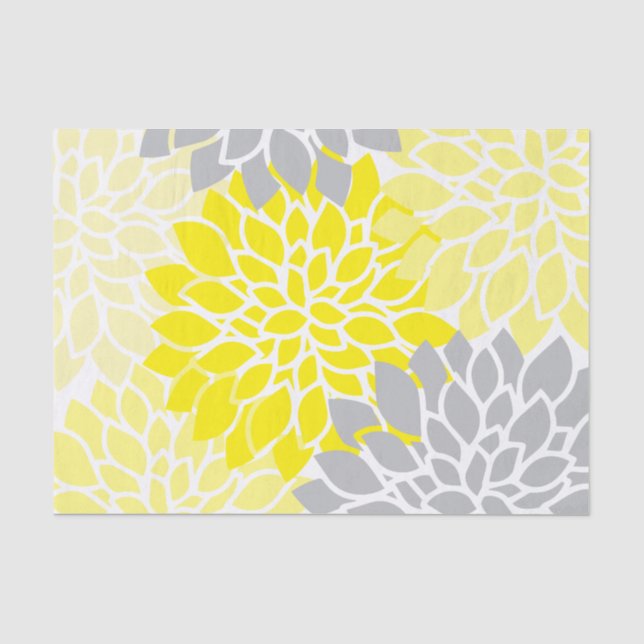 Modern Yellow and Gray Floral Tissue Paper (Front)